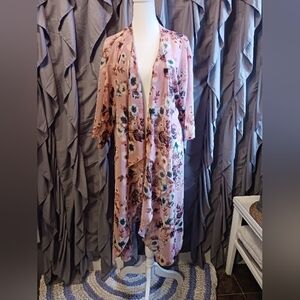 LuLaRoe Open Kimono Duster Womens M Pretty In Pink Coastal Cowgirl Boho Chic